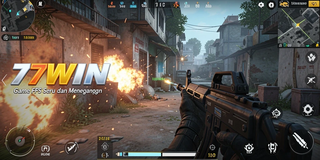 Tangkapan layar utama menunjukkan aksi menembak dalam permainan FPS
