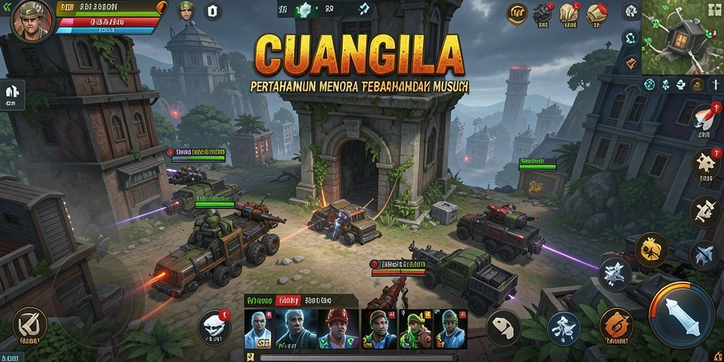 Tampilan gameplay menakjubkan dari CUANGILA yang menampilkan strategi Tower Defense.