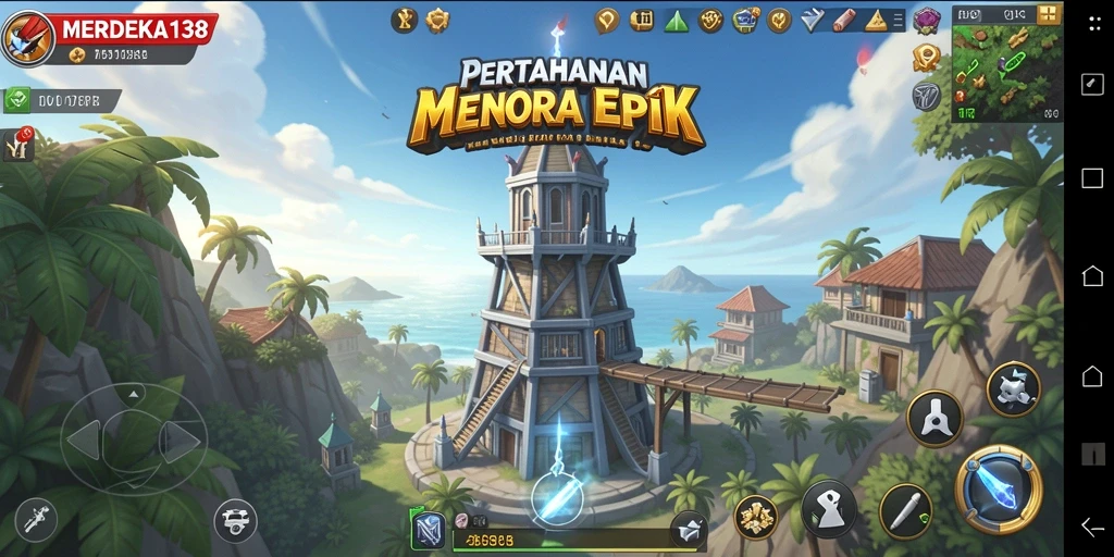 Gameplay utama MERDEKA138 menampilkan strategi Tower Defense yang menarik.