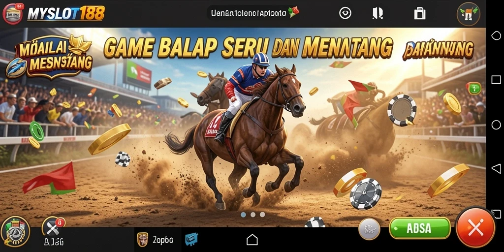Screenshot gameplay MYSLOT188 menampilkan aksi balap yang cepat dan mendebarkan.
